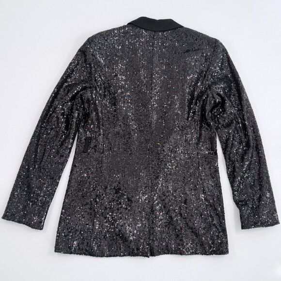 LK Bennett London Black Sequin Open Front Jacket with Satin Collar - Picture 5 of 9